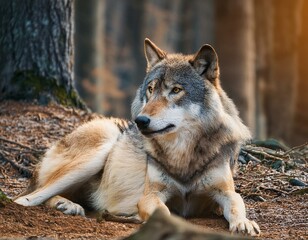 Obraz premium Two Gray wolf, Canis lupus in the winter forest. Wolf in the nature habitat