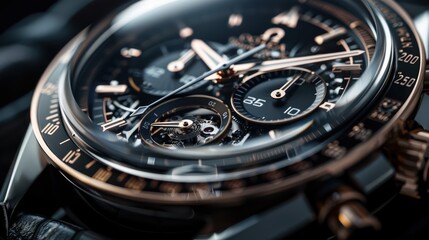 Close-Up of a Luxury Metallic Watch Dial