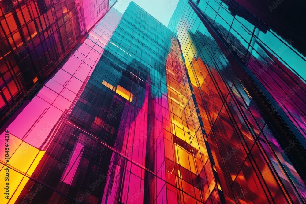 Poster abstract reflection in colorful modern architecture