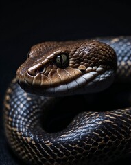 Fototapeta premium viper snake in a dark black studio professional photography front view suitable for book cover