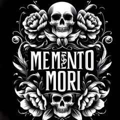 Fototapeta premium Memento Mori gothic ornament design with skulls and roses