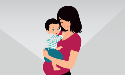 The Smell of My Angel Sleeping in My Lap Fills My Heart. The Loving Hug of a Mother Who Loves Her Child. Vector greeting design for mother's day