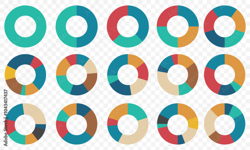 Poster pie chart infographic set. circle diagram collection with sections or parts. segmented circle icons 