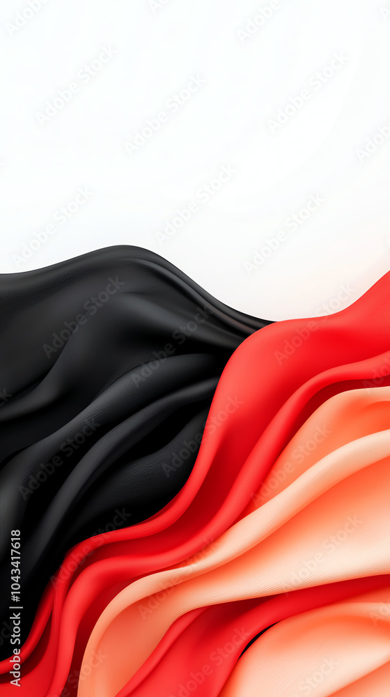 Poster abstract flowing waves in black red and white a visual exploration of color and movement