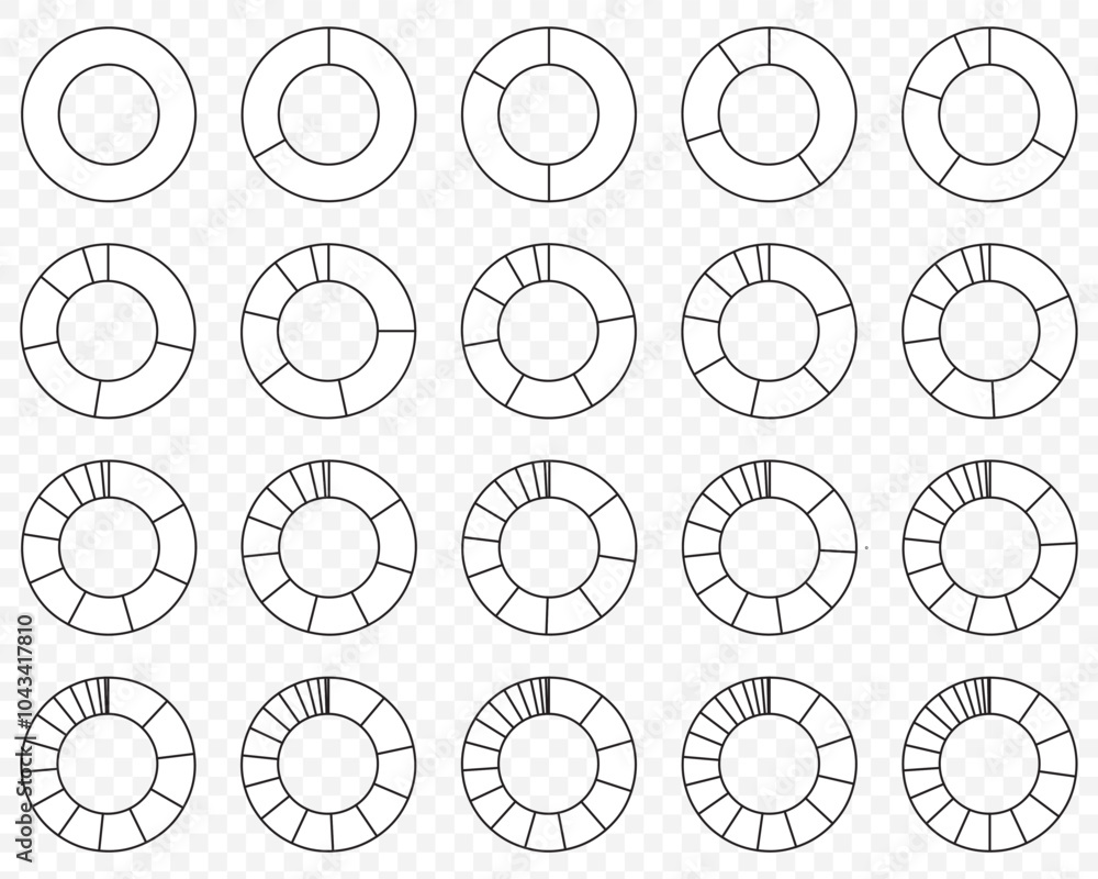 Poster pie chart infographic set. circle diagram collection with sections or parts. segmented circle icons 