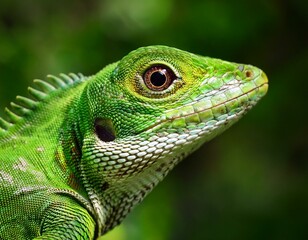 Fototapeta premium Close view of a common green forest lizard