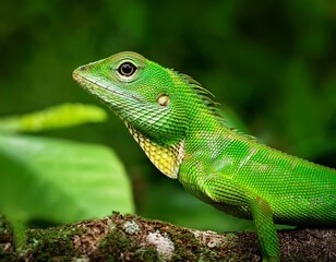 Fototapeta premium Close view of a common green forest lizard