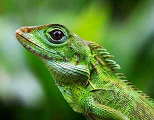 Obraz premium Close view of a common green forest lizard