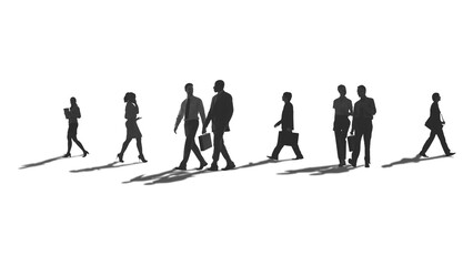 Png shadowed businesspeople walking, transparent background