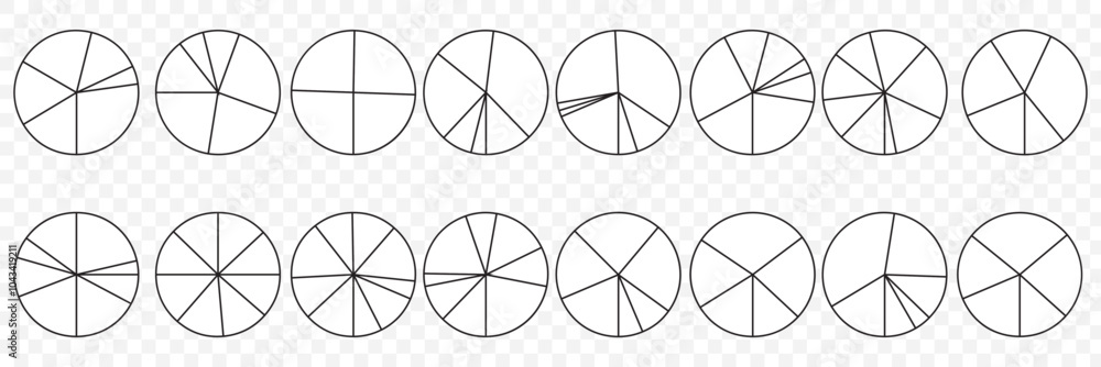 Poster set of round structure graphs. outline circular chart. piechart with segments and slices. schemes wi