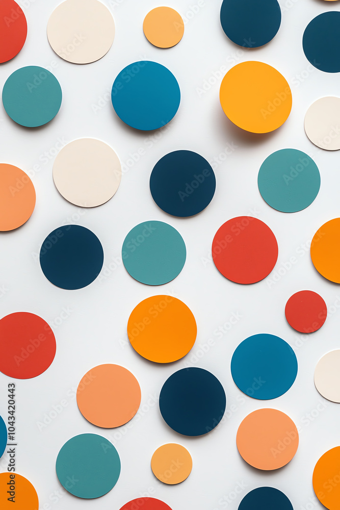 Poster a vibrant display of circular shapes in a colorful arrangement on a neutral background
