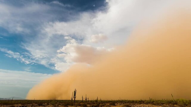 Sandstorm in the desert and sand , red sand, above the highway 