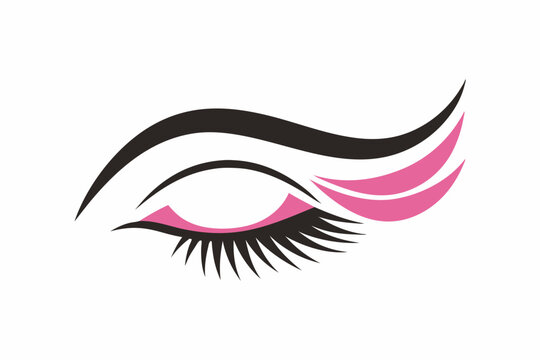 Stylish eye vector suitable for beauty, cosmetic, and fashion brands. Almond-shaped eye with bold eyelashes in black and pink. Simple and elegant design on a white backdrop.