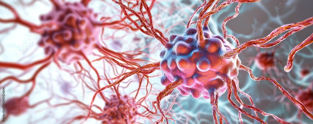 Poster a highly detailed visualization of neurons showcasing their complex structures and interconnectednes