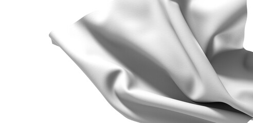 Closeup of a white fabric drape, with soft folds and shadows, creating an abstract and elegant...