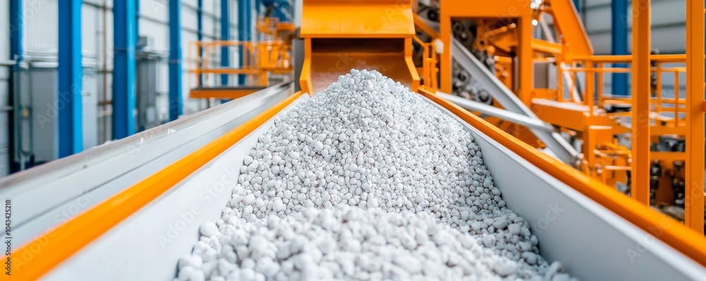 Poster a conveyor belt transports aggregates in an industrial facility, showcasing efficient material handl
