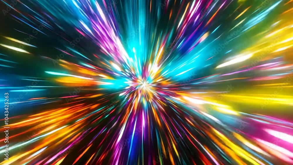 Poster vibrant burst of light with dynamic motion, creating an abstract explosion of color and energy.