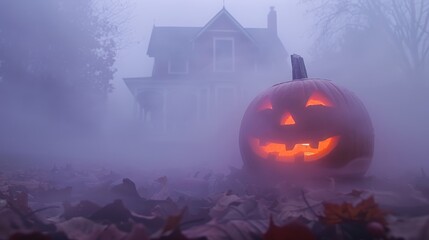 Naklejka premium Halloween photo wallpaper. Atmospheric poster for Halloween. Gloomy foggy cemetery, holiday attribute.