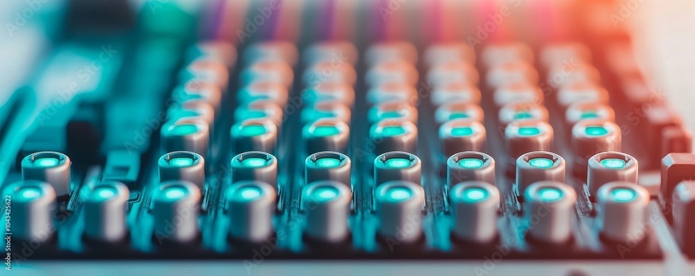 Poster a close-up view of a circuit board featuring numerous illuminated components, showcasing technology 