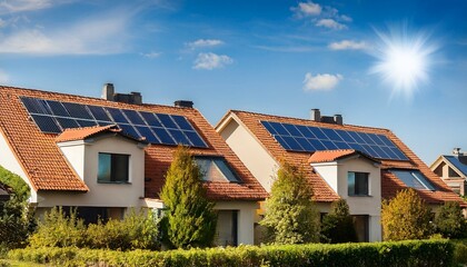 Beautiful houses with solar panels on the roof
