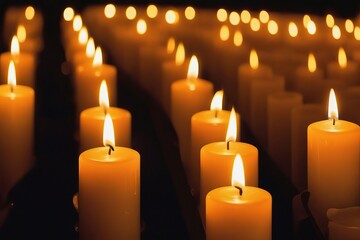 Glowing candles cast a warm, romantic light against the dark backdrop, creating a festive atmosphere for the Christmas celebration