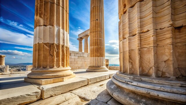 abstract photograph of marble column in propylaea of Athens Acropolis Wide-Angle