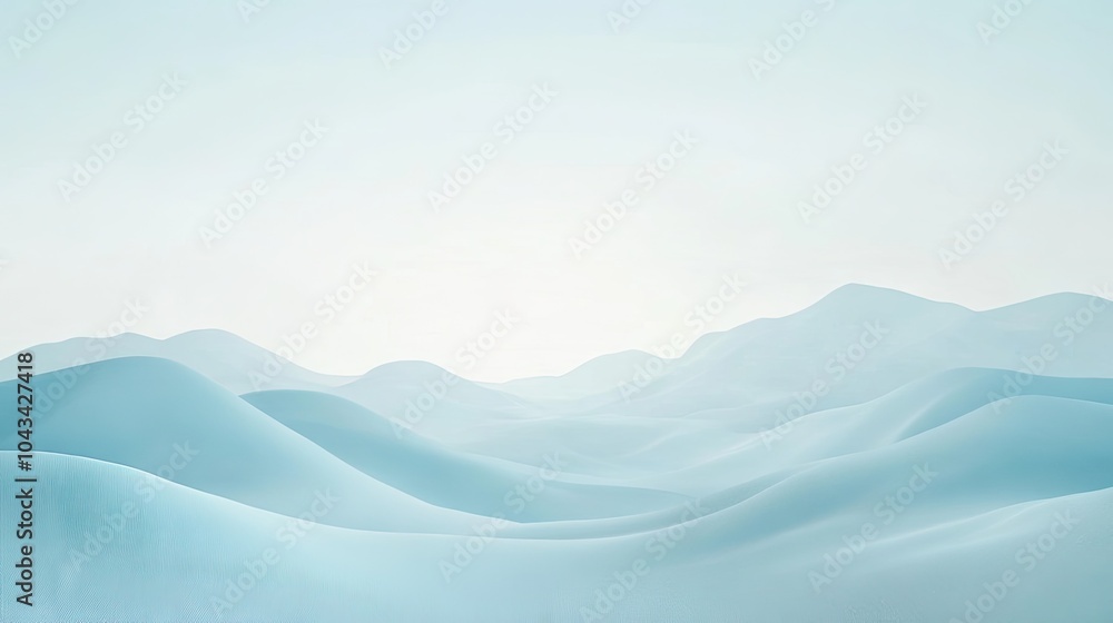 Poster light blue abstract landscape with soft hills and valleys, creating a minimalist and calming scene.