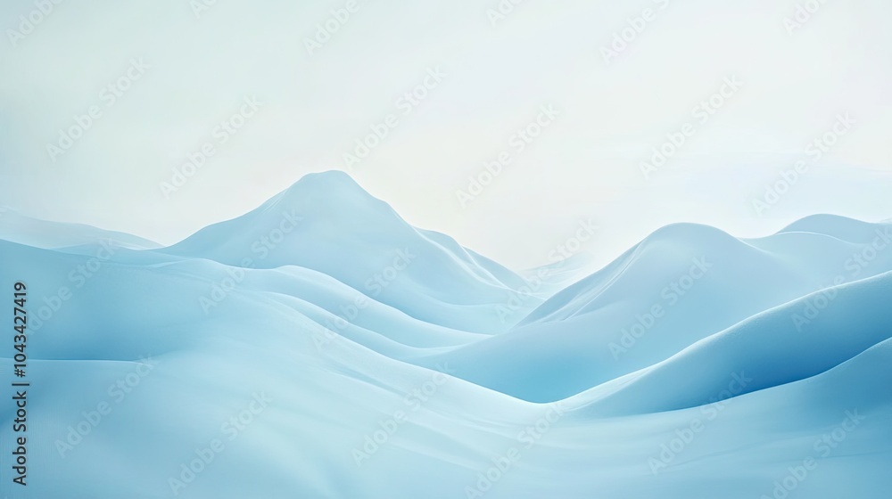 Poster light blue abstract landscape with soft hills and valleys, creating a minimalist and calming scene.