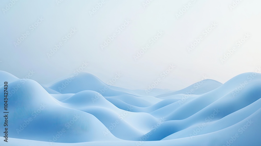 Poster light blue abstract landscape with soft hills and valleys, creating a minimalist and calming scene.