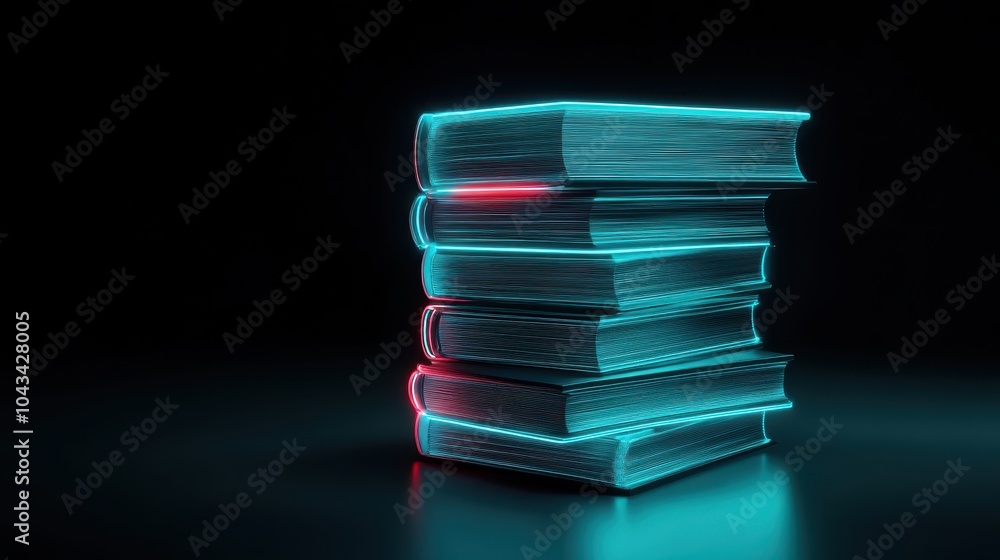 Aufkleber illuminated stack of books a futuristic interpretation of knowledge and learning