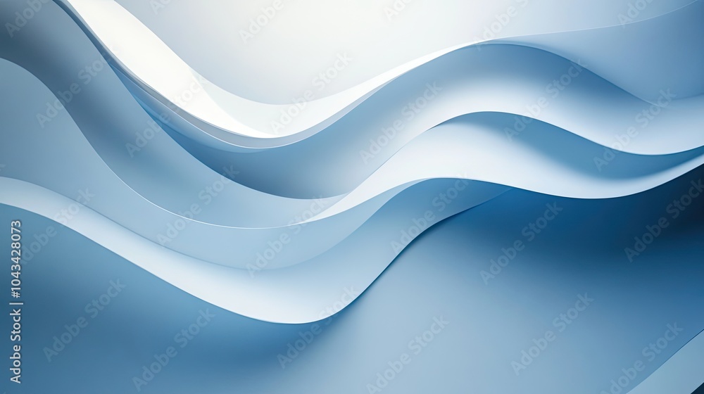 Poster Light blue abstract paper cut-out style background with soft curves, creating depth and texture.