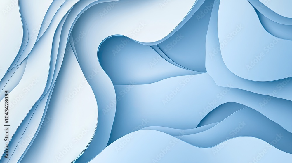 Poster Light blue abstract paper cut-out style background with soft curves, creating depth and texture.