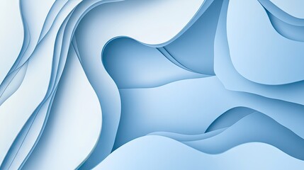 Fototapeta premium Light blue abstract paper cut-out style background with soft curves, creating depth and texture.