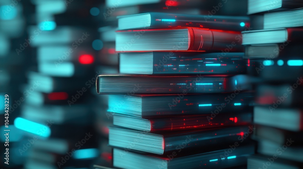 Aufkleber A stack of books exploring the intersection of knowledge and technology in modern learning environments
