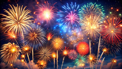 A breathtaking display of colorful fireworks illuminating the night sky, festive celebration concept