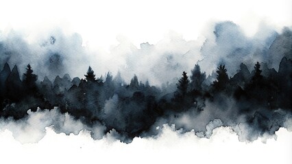 abstract black smear watercolor and ink landscape blot painting on white paper texture background