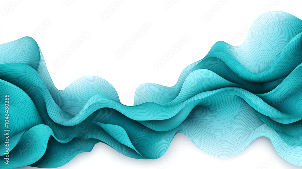 Poster flowing turquoise waves a visual symphony of abstract shapes and smooth curves