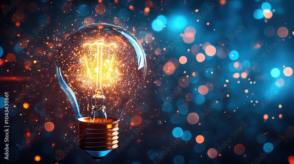 Poster conceptual image showcasing a light bulb as a metaphor for an innovative breakthrough and smart idea