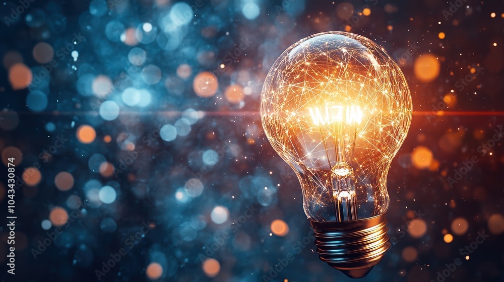 Poster conceptual image showcasing a light bulb as a metaphor for an innovative breakthrough and smart idea