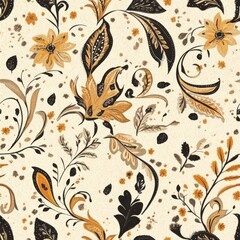 Vintage Paisley floral motif pattern on vintage beige fabric background, seamless repeating pattern, textile print style, minimal, Paisley design, seamless floral motif pattern, home decor, textiles