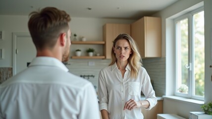 Obraz premium A man and woman having a serious discussion.