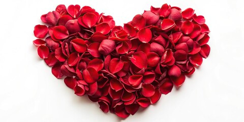 Romantic heart shape made from red rose petals