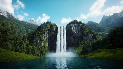 Fototapeta premium Majestic Waterfall in Lush Mountain Landscape