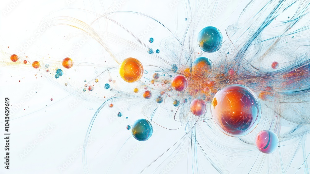 Poster futuristic graphic of quantum superposition, illustrating multiple states of a particle simultaneous