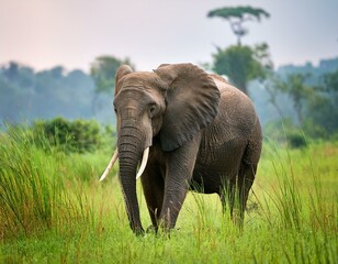 Fototapeta premium mock charging practice by an baby African Bush Elephant