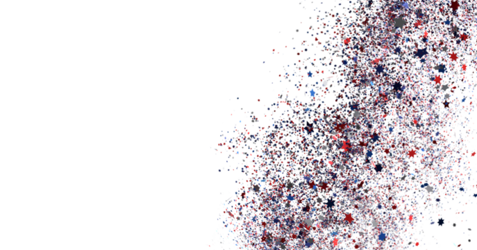 Festive background with confetti in the shape of stars in the color of the American flag. US independence day. - Powered by Adobe
