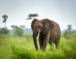 Obraz premium mock charging practice by an baby African Bush Elephant