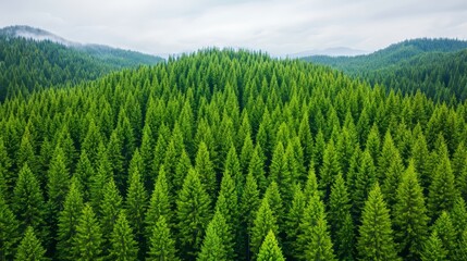 Evergreen Forest Aerial View   Lush Green Coniferous Trees
