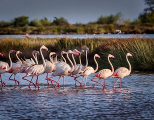 Fototapeta premium flamboyance flamingos standing in water