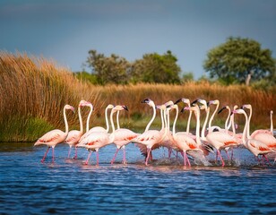 Obraz premium flamboyance flamingos standing in water